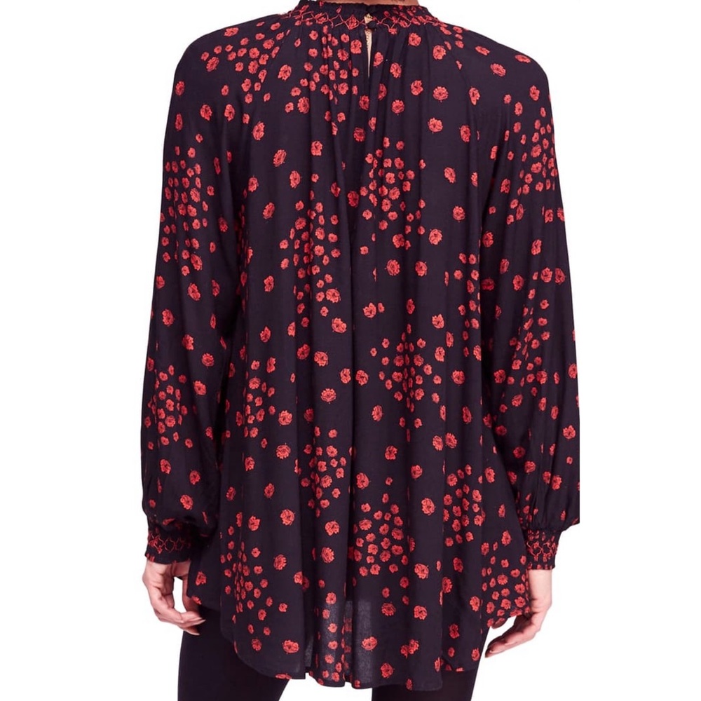 FREE PEOPLE Flower in Her Hair Tunic Top Small Boho Floral Smocked Flowy Blouse - Picture 2 of 8